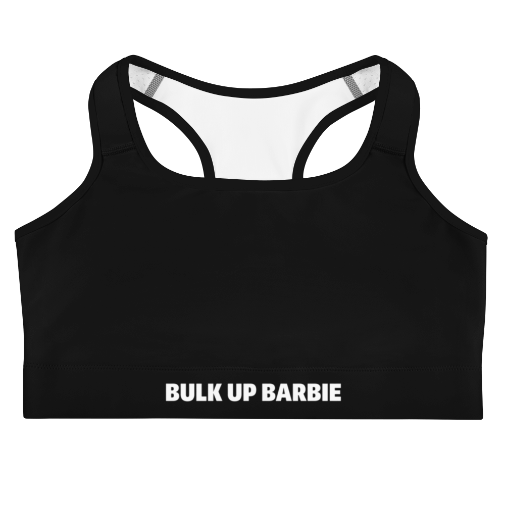 Sports Bra - Bulk Up Barbie (White on Black)